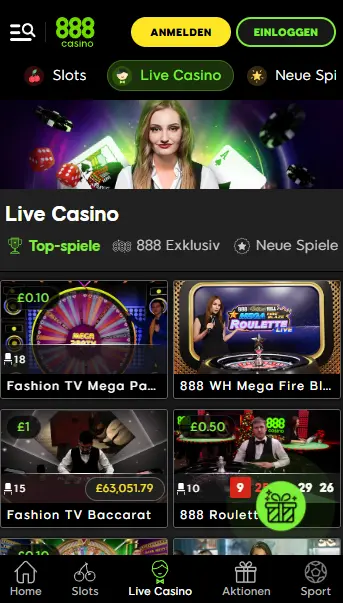 Registrierung im Casino 888CASINO